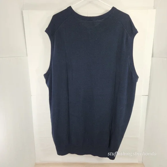 2 HB Harbor Bay Men's V Neck Cotton Sweater Vests, Size 2XL TALL ~‎ Navy & Wine - Picture 7 of 9